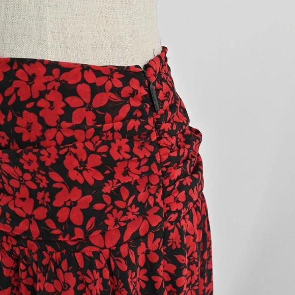 Karl Lagerfeld Ruched Floral Midi Skirt Size 8 Chiffon Ruffle Handkerchief Hem - Picture 9 of 14